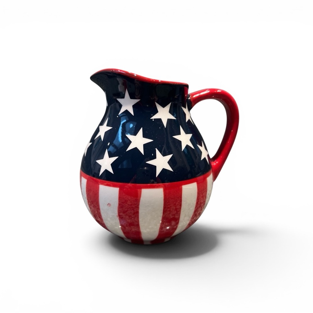 Hausenware Patriotic Ceramic Pitcher by Sally Noll Americana 90s Y2K